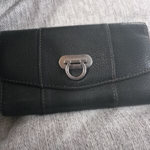 Black Leather Wallet with Silver Clasp No Brand